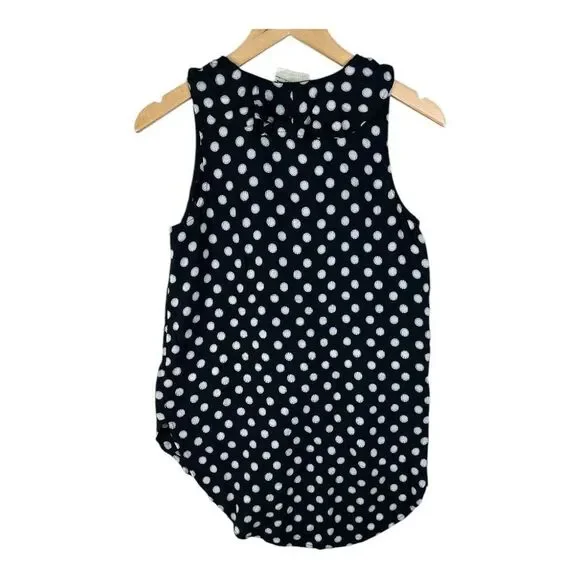Anthropologie Maeve Polka Dot Ruffle‎ Sleeveless Blouse Black/White Size 0 - Picture 2 of 6
